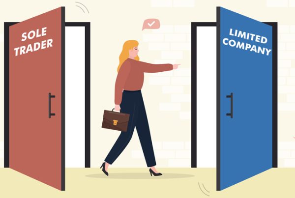 An illustration of a business woman making the transition from sole trader to limited company.